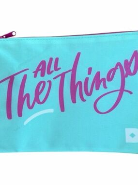 Birchbox NWOT Cosmetic Makeup Bag Pouch Aqua Pink Zip Travel Organizer